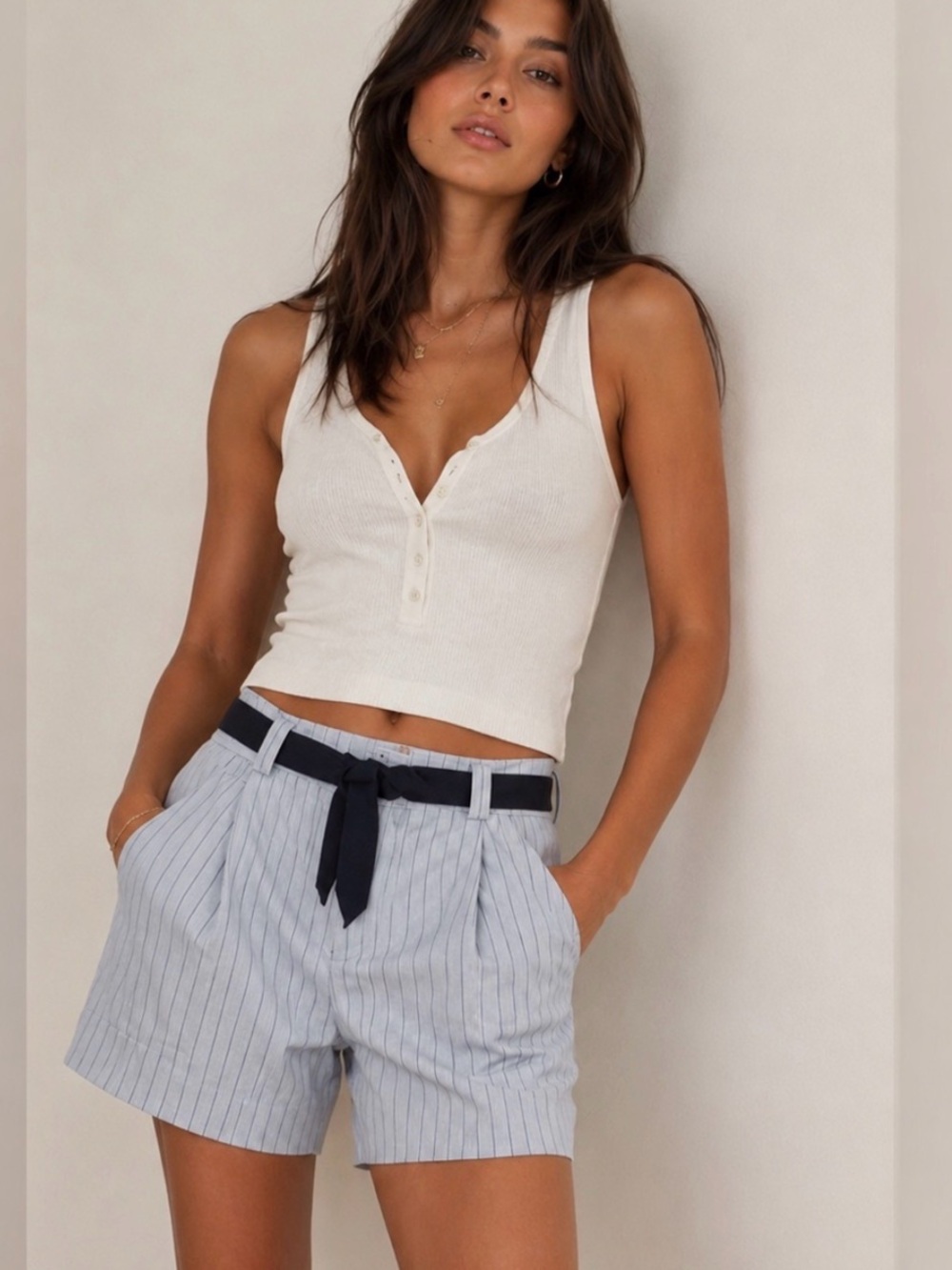 NWT Free People Perfect Prep Pleated Stripe Shorts. Blue pinstripes Size 4(6)
